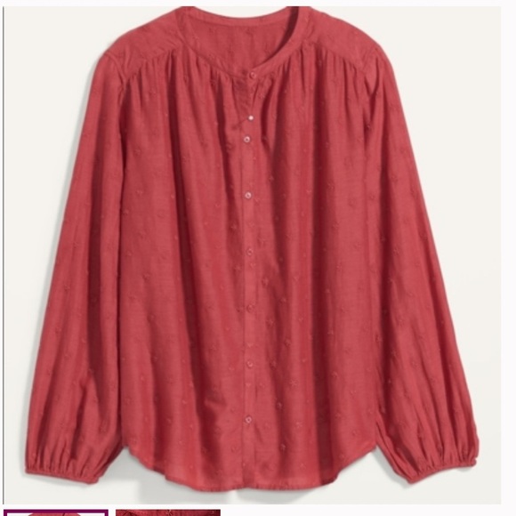 Old navy red oversized embroidered button front blouse long sleeve size large - Picture 14 of 14